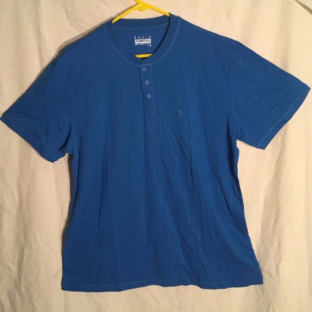 NWT BASIC EDITIONS blue 3 button neckline men's L - Picture 2 of 4